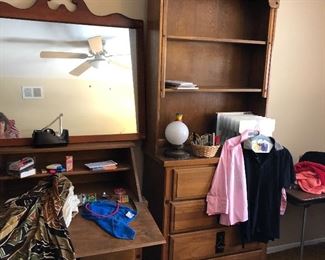 desk and dresser with hutch shelf