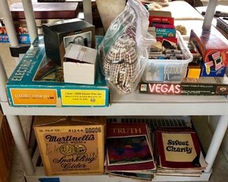 vintage games, board games, crafts, playing cards, dominos, vintage trains, etc