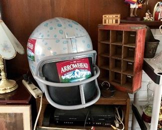 Arrowhead huge helmet cooler, Coca-Cola vintage crate