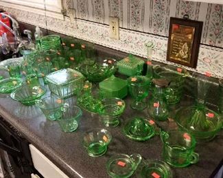 Wonderful Green Depression glass all hand washed and ready for your home