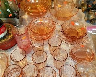 Pink depression glass pieces very affordable.. wonderful for wedding showers and tea times