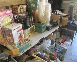 Vintage radios, a fish finder, and all kinds of home goods.