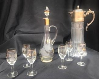 Decanter with Six Glasses  Lead Carafe