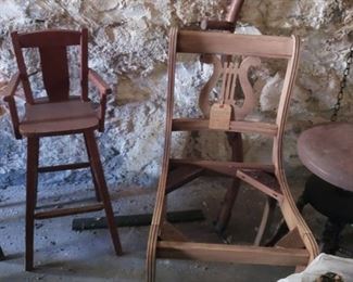 Vintage doll high chair and chair