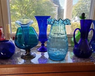 Blown glass blue vases