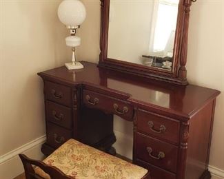 Mid 20th century, Chippendale style mahogany vanity with mirror and stool.