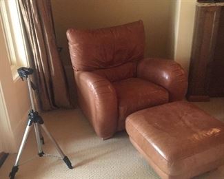 Italian leather chair and ottoman