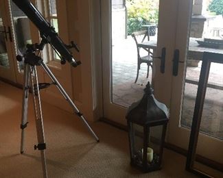 Telescope and one of three outdoor lanterns