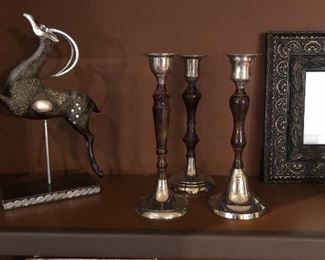 Wood and silver candlesticks