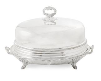 A Georgian silver-plate well-and-tree meat dish and dome by R. Gainsford, Sheffield, first half of the 19th century, valued at $800 - $1200  asking $480