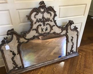 An Italian rococo partial gilt and painted wood ornamental mirror, 19th century.  40"h x 50.5"w.  Valued at $2500 - $3500 asking $1200
