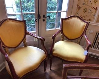 Assembled set of four Italian Neoclassical style parcel gilt and painted wood chairs. Late 18th century. Asking $1,200
