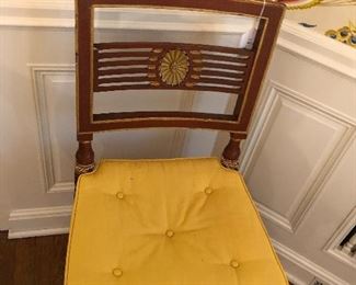 Set of four neoclassical style parcel gilt and painted wood chairs.  19th century.  35.5"h x 18.5"w  x 19.25"d Valued at $2000 - $3000 asking $1200