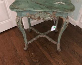 A Continental rococo style faux marble top painted wood table, late 18th early 19th century. 27.5"h x 24"w x 20"d.  Valued at $1500 - $2000 asking $580