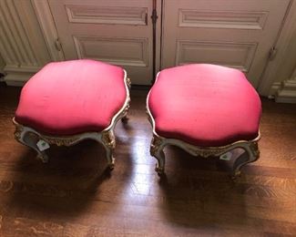 Pair of Continental Rococo style parcel gilt and painted wood  tabourets. 19th century. Asking $1,000