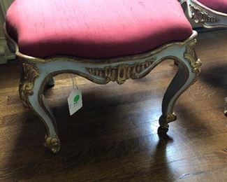A pair of Continental Rococo style parcel gilt and painted wool tabourets - 19th century  they measure 16.5"h x 21"sq.  Valued at $2000 - $3000 asking $1000