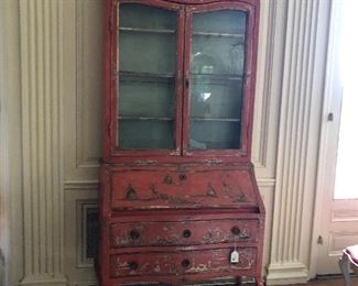 An Italian rococo style paint decorated wood bureau bookcase, 19th century, 81"h x 42.5"w x 18"d.  Valued at $4000 - $6000 asking $1400