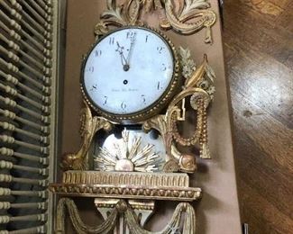 A Swedish Neoclassical carved and gilt wood clock by Wilhelm Pauli, Stockholm, late 18th century.  Valued at $3000 - $5000 asking $900 some trim needs reattaching