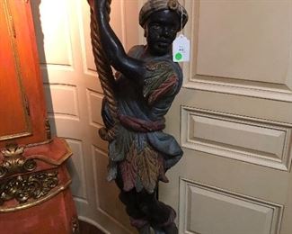 A pair of Italian painted and carved wood figural torcheres on bases, 19th century.  59"high. valued at $3000 - $5000 asking $2400 asking $1800