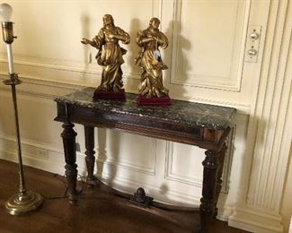 A continental baroque style marble to walnut console. 32"h x 43"w x 15"d. valued at $1500 - $2500 asking $1300
