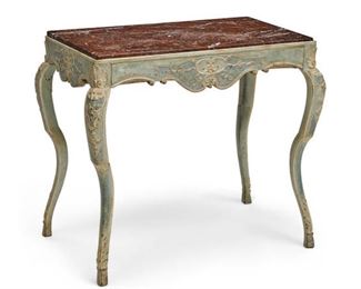 An Italian Rococo marble top painted table second half of the 18th century 28.5"h x 34.5"w x 20.5"d valued at $5000-$7000 asking $1800