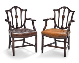 A pair of George III mahogany open armchairs early 19th century. 28.5"h x 34.5"w x 20.5"d. Valued between $1000 and $1500 asking $480
