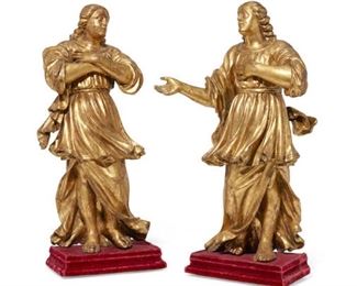A pair of Italian carved and giltwood figures, 19th century.  Approximately 19" tall.  Valued at $2000 - $3000 asking $900 