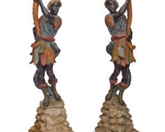 A pair of Italian painted and carved wood figural torcheres on bases, 19th century.  59"high. valued at $3000 - $5000 asking $2400 asking $1800
