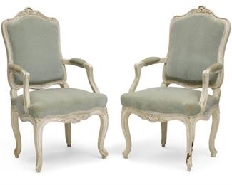 A pair of Louis XV painted and carved wood fauteuils, 18th century 38.5"h x 22"w x 27"d.  Valued at $1500 - $2000 asking $600