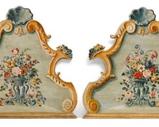 A pair of Italian rococo style painted wood headboards 20th century. 41"h x 42"w.  Valued at $1000 - $1500 asking $600