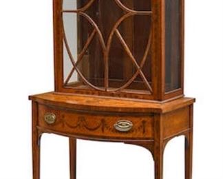 An Edwardian inlaid satinwood vitrine on stand, early 20th century. 76"h x 32.5"w x 20"d. Valued at $2000 - $3000 asking $1400