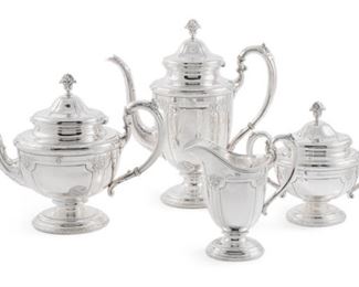 An American sterling silver four piece  tea and coffee set by Towle Silversmiths, Newburyport, MA, 20th century.  Total silver - 70 troy ounces Valued at $1500 - $2000.  Asking $1200