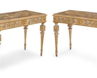 A pair of Italian Neoclassical parcel gilt and painted faux marble top console tables late 18Th century valued at $12,000 - $18,000 asking $4800