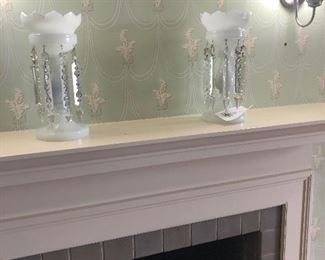 Victorian pair of milk glass and cut crystal candelabra asking $300 for the pair
