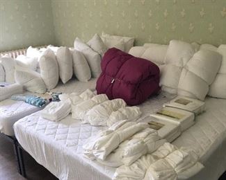 queen comforters, duvets, and sheet sets along with pillows all like new or new