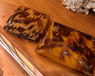pair of tortoise shell cases - one for cigarettes one for calling cards