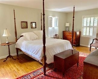 Queen size 4 poster canopy bed with Stearns & Foster mattress - Chest in far left corner not for sale