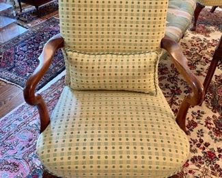 Pair of arm chairs with green-dot upholstery
