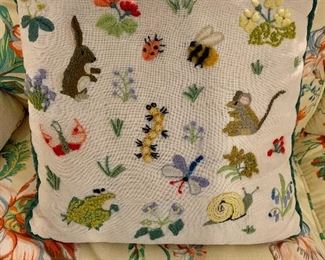 Needlepoint pillow with animals and bugs!