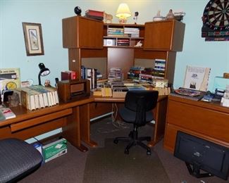 Tons of Office Supplies. Large Corner desk. two office chairs. Monitor