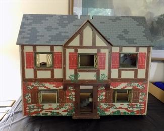 Vintage Fiberboard Doll House with some furnishings