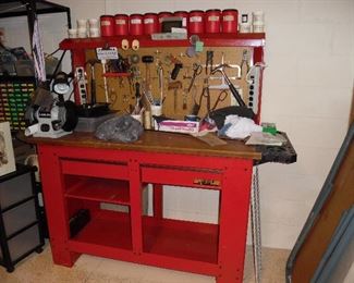 Large bright red work bench by Waterloo
