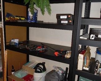 Black metal storage shelf units (2).  Heavy duty.
