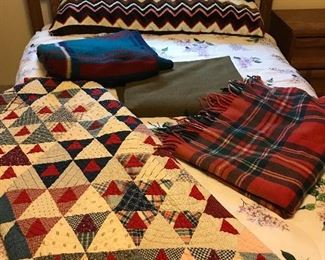 Handmade quilt, army blanket and more