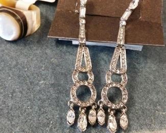 tbs rhinestone earrings, mother of pearl ring