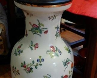 tbs Chinese tall wooden lidded jar