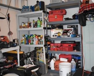 Shelving with Tools, Power Tools, Yard ITems
