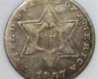 1857 Three Cent Silver - Three Outlines VF20