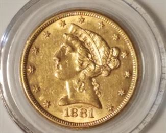 1881 Coronet Head Gold $10 Eagle UNC