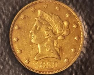 1850 Coronet Head Gold $10 Eagle VF35